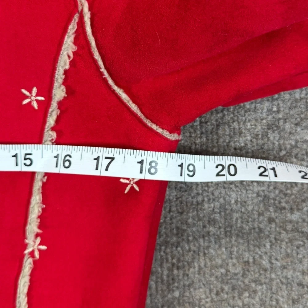 VTG Gap Kids Girl’s XL Red Faux Suede Shearling Nordic Embroidered Hooded Jacket